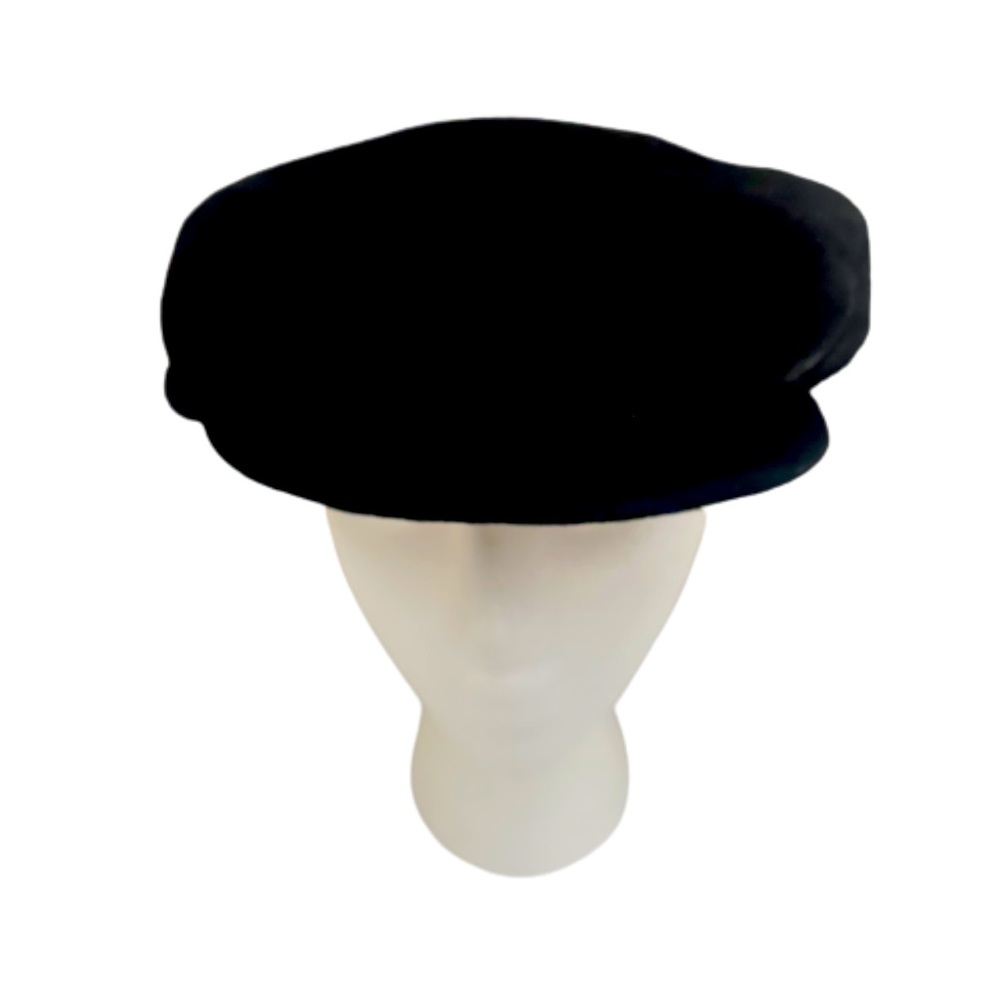 Vintage Sima International Hat Black Suede Newsboy Flat Cap Cabbie USA Size Sm
